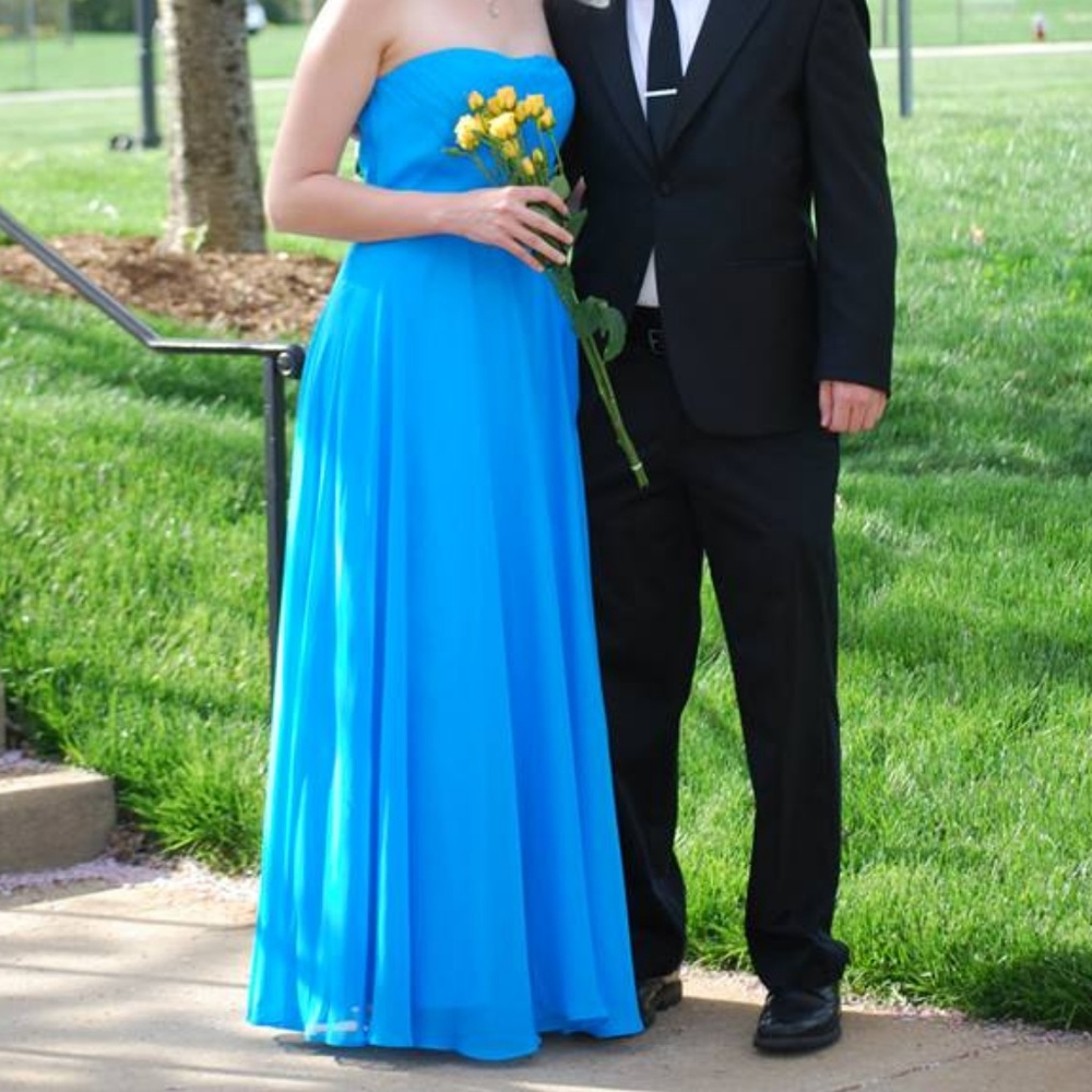 Teal Strapless Floor Length Chiffon Ball Gown